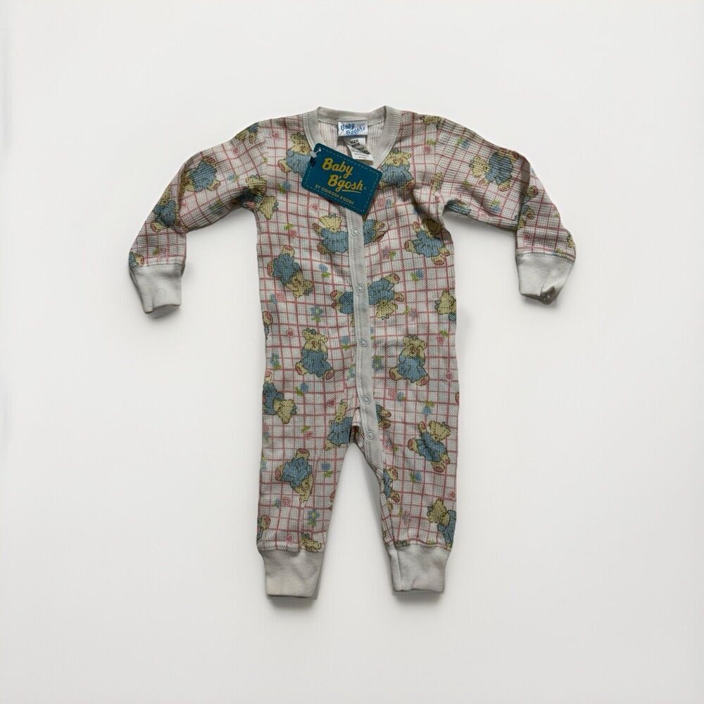Baby Bgosh Oshkosh Thermal Teddy Bear Infant Sz 6 Months Waffle Footless Vintage